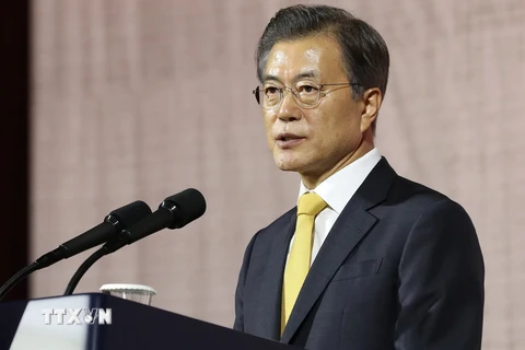 Tổng thống Hàn Quốc Moon Jae-in phát biểu tại thủ đô Seoul ngày 26/9. (Nguồn: Yonhap/TTXVN)