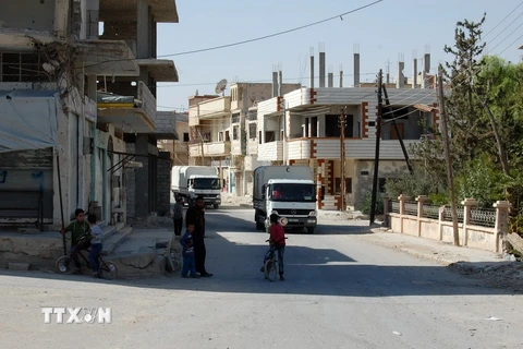 Quang cảnh thị trấn Al-Qaryatain, Syria ngày 22/10. (Nguồn: AFP/TTXVN)