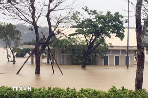 Nước lên nhanh gây ngập lụt nhiều vùng trong tỉnh Thừa Thiên-Huế. (Ảnh: Quốc Việt/TTXVN)