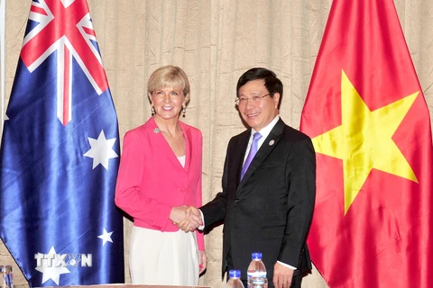 Phó Thủ tướng, Bộ trưởng Ngoại giao Phạm Bình Minh tiếp Bộ trưởng Ngoại giao và Thương mại Australia Julie Bishop. (Nguồn: TTXVN)