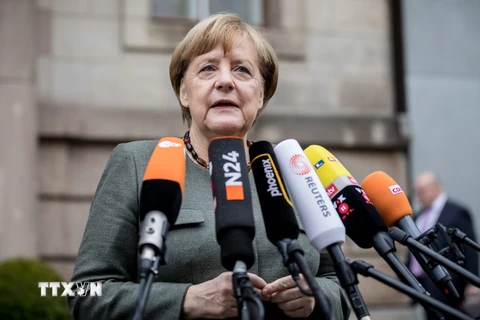 Thủ tướng Angela Merkel trả lời phỏng vấn trước cuộc đàm phán ở Berlin, ngày 16/11. (Nguồn: AFP/TTXVN)