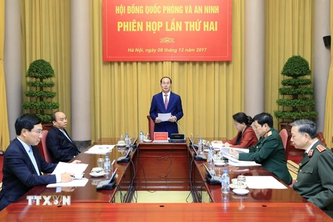 Chủ tịch nước Trần Đại Quang, Chủ tịch Hội đồng Quốc phòng và An ninh chủ trì Phiên họp thứ hai Hội đồng Quốc phòng và An ninh, nhiệm kỳ 2016-2021. (Ảnh: Nhan Sáng/TTXVN.)