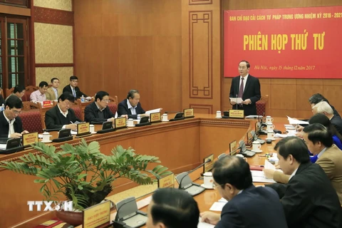 Chủ tịch nước Trần Đại Quang, Trưởng Ban Chỉ đạo cải cách Tư pháp Trung ương chủ trì Phiên họp lần thứ tư Ban Chỉ đạo cải cách Tư pháp Trung ương. (Ảnh: Nhan Sáng/TTXVN)