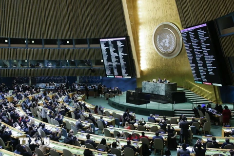 Toàn cảnh một phiên biểu quyết của Đại hội đồng Liên hợp quốc tại New York, Mỹ. (Nguồn: AFP/TTXVN)