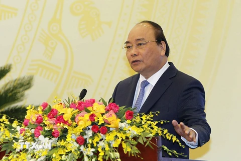 Thủ tướng Chính phủ Nguyễn Xuân Phúc phát biểu kết luận hội nghị. (Ảnh: Văn Điệp/TTXVN)