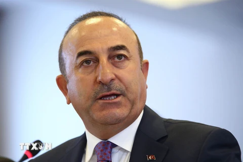 Ngoại trưởng Thổ Nhĩ Kỳ Mevlut Cavusoglu phát biểu trong một cuộc họp tại Ankara. (Nguồn: AFP/TTXVN)