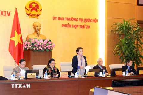 Chủ tịch Quốc hội Nguyễn Thị Kim Ngân chủ trì và phát biểu khai mạc Phiên họp thứ 20 của Ủy ban Thường vụ Quốc hội khóa XIV. (Ảnh: Trọng Đức/TTXVN)