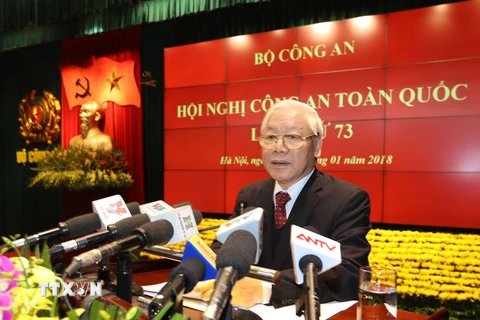 Tổng Bí thư Nguyễn Phú Trọng phát biểu tại hội nghị. (Ảnh: Trí Dũng/TTXVN)