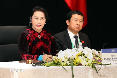 Chủ tịch Quốc hội Nguyễn Thị Kim Ngân, Chủ tịch APPF-26 phát biểu. (Ảnh: Doãn Tấn/TTXVN)