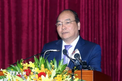 Thủ tướng Nguyễn Xuân Phúc phát biểu chỉ đạo tại hội nghị. (Ảnh: Thống Nhất/TTXVN )