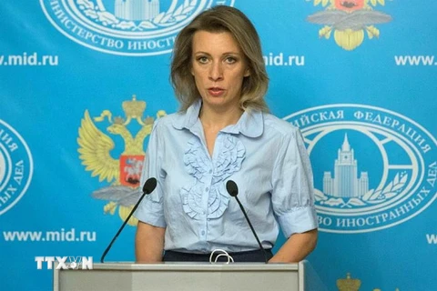 Người phát ngôn Bộ Ngoại giao Nga Maria Zakharova trong cuộc họp báo tại thủ đô Moskva. (Nguồn: Newsweek/TTXVN)