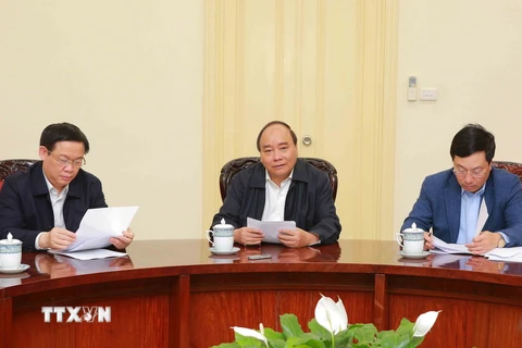 Thủ tướng Nguyễn Xuân Phúc phát biểu tại cuộc họp. (Ảnh: Dương Giang/TTXVN)