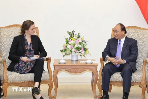 Thủ tướng Nguyễn Xuân Phúc tiếp bà Ellen Trane Norby, Bộ trưởng Y tế Vương quốc Đan Mạch. (Ảnh: Thống Nhất/TTXVN)