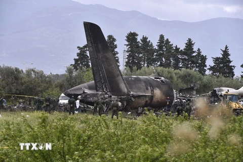 Hiện trường vụ rơi máy bay tại Algeria ngày 11/4. (Nguồn: AFP/TTXVN)