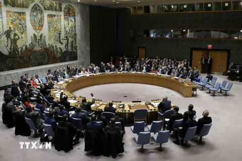 Toàn cảnh một phiên họp của Hội đồng Bảo an về Syria tại New York (Mỹ), ngày 12/4. (Nguồn: THX/TTXVN)