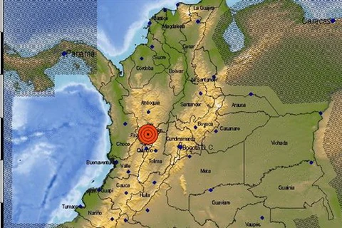 Khu vực xảy ra động đất. (Nguồn: Cơ quan địa chất Colombia)