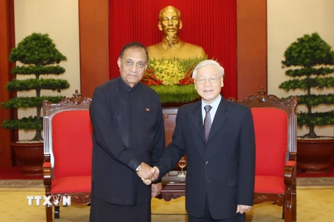 Tổng Bí thư Nguyễn Phú Trọng tiếp Chủ tịch Quốc hội Sri Lanka Karu Jayasuriya thăm chính thức Việt Nam. (Ảnh: Trí Dũng/TTXVN)