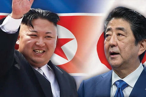 Nhà lãnh đạo Triều Tiên Kim Jong Un và Thủ tướng Nhật Bản Shinzo Abe. (Nguồn: Getty)
