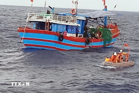 Một hoạt động cứu hộ ngư dân bị nạn trên biển của Trung tâm phối hợp tìm kiếm cứu nạn hàng hải Việt Nam. (Nguồn: TTXVN phát)