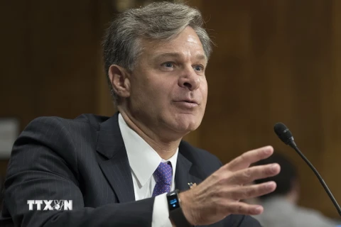 Giám đốc FBI Christopher Wray trong một phiên điều trần trước Ủy ban Tư pháp Thượng viện Mỹ ở Washington, DC. (Nguồn: EPA/TTXVN)