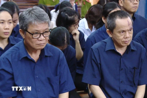 Nói lời sau cùng, bị cáo Hoàng Văn Toàn (bên trái), bị cáo Trần Sơn Nam thừa nhận hành vi phạm tội. (Ảnh: Thành Chung/TTXVN)