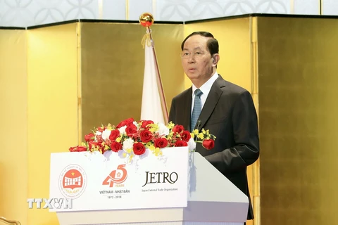Chủ tịch nước Trần Đại Quang đến dự và phát biểu tại Hội nghị Xúc tiến đầu tư Việt Nam. (Ảnh: Nhan Sáng/TTXVN)