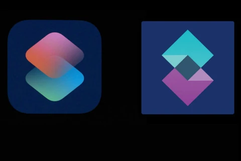 Logo tính năng Shortcuts mới của Apple (trái) logo của công ty Shift.