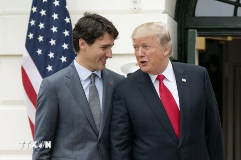 Tổng thống Mỹ Donald Trump (phải) và Thủ tướng Canada Justin Trudeau tại Washington DC., ngày 11/10/2017. (Nguồn: EPA/ TTXVN)