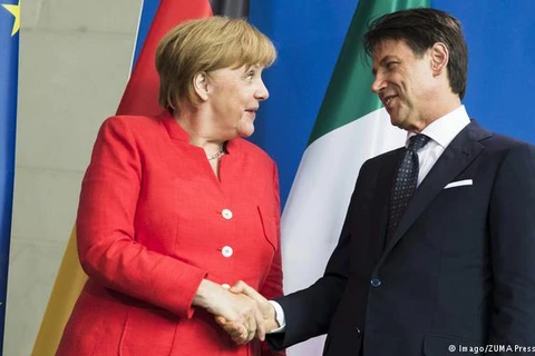 Thủ tướng Đức Angela Merkel và người đồng cấp Italy Giuseppe Conte tại Berlin. (Nguồn: ZUMA Press)