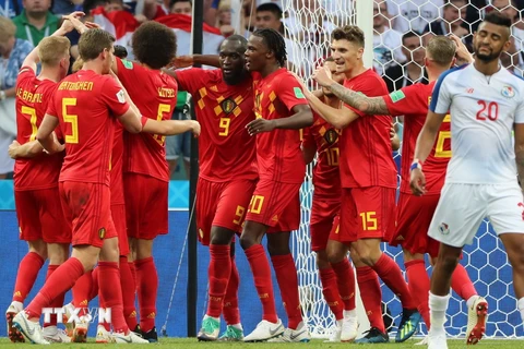 Các tuyển thủ Bỉ mừng chiến thắng trước Panama trong trận đấu bảng G tại World Cup 2018. (Nguồn: THX/TTXVN)