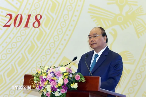 Thủ tướng Nguyễn Xuân Phúc phát biểu chỉ đạo hội nghị. (Ảnh: Thống Nhất/TTXVN) 