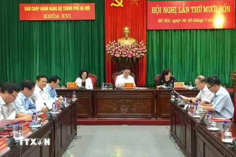 Quang cảnh Hội nghị lần thứ 14 Ban Chấp hành Đảng bộ Thành phố Hà Nội khóa XVI. (Ảnh: Nguyễn Thắng/TTXVN)