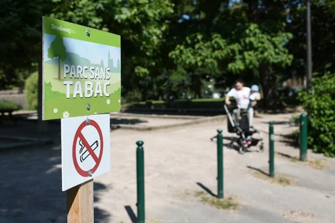 Biển báo cấm hút thuốc trong công viên ở Strasbourg. (Nguồn: AFP)