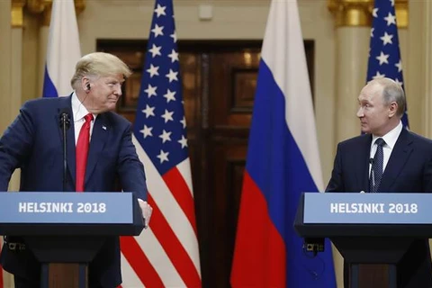 Tổng thống Nga Vladimir Putin (phải) và Tổng thống Mỹ Donald Trump trong cuộc họp báo chung sau cuộc gặp thượng đỉnh ở Helsinki, Phần Lan ngày 16/7. (Nguồn: nbcnews.com)
