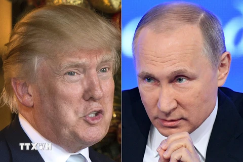 Tổng thống Nga Vladimir Putin (ảnh, phải) và người đồng cấp Mỹ Donald Trump (ảnh, trái). (Nguồn: AFP/TTXVN)