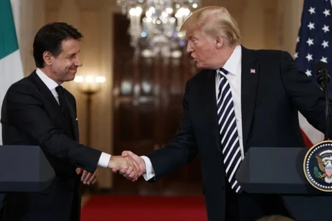 Tổng thống Mỹ Donald Trump và Thủ tướng Italy Giuseppe Conte đang ở thăm Washington. (Nguồn: AP)