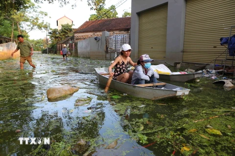 Tình trạng ngập lụt ở huyện Chương Mỹ, Hà Nội, ngày 6/8. (Ảnh: Thành Đạt/TTXVN)