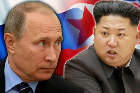 Tổng thống Nga Vladimir Putin và nhà lãnh đạo Triều Tiên Kim Jong-un. (Nguồn: Daily Star)