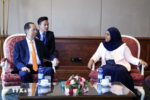 Chủ tịch nước Trần Đại Quang hội kiến Chủ tịch Thượng viện Ethiopia Keria Ibrahim. (Ảnh: Nhan Sáng/TTXVN)