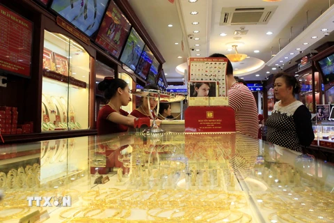 Cửa hàng vàng của Công ty vàng Bảo Tín Minh Châu. (Ảnh: Trần Việt/TTXVN)