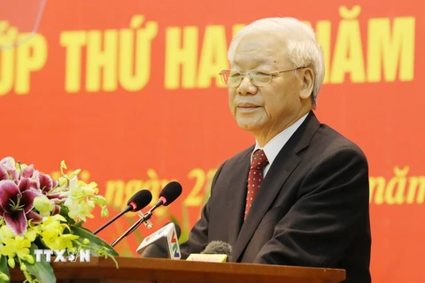 Tổng Bí thư Nguyễn Phú Trọng phát biểu khai mạc lớp bồi dưỡng. (Ảnh: Phương Hoa/TTXVN)