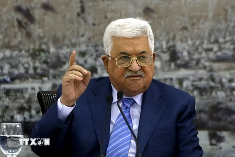 Tổng thống Palestine Mahmoud Abbas phát biểu trong một cuộc họp tại Ramallah. (Nguồn: AFP/TTXVN)