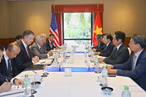 Phó Thủ tướng Trịnh Đình Dũng tiếp đại diện một số doanh nghiệp lớn của Hoa Kỳ đang đầu tư tại Việt Nam.(Ảnh: Doãn Tấn/TTXVN)