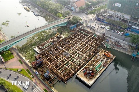 Một công trường thi công dự án chống ngập ở Thành phố Hồ Chí Minh. (Ảnh: Trần Xuân Tình/TTXVN)