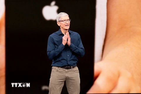 Giám đốc điều hành Apple Tim Cook phát biểu tại Cupertino, California, Mỹ. (Nguồn: AFP/TTXVN)