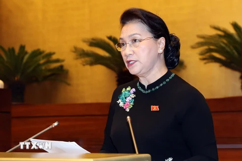 Chủ tịch Quốc hội Nguyễn Thị Kim Ngân phát biểu tổng kết Phiên chất vấn và trả lời chất vấn của các thành viên Chính phủ. (Ảnh: Trọng Đức/TTXVN)