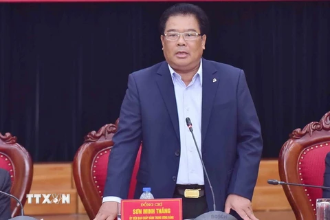 Ông Sơn Minh Thắng, Ủy viên Trung ương Đảng, Bí thư Đảng ủy Khối các cơ quan Trung ương chủ trì buổi họp báo. (Ảnh: Phương Hoa/TTXVN)