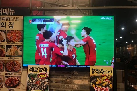 Hình ảnh trận đấu của đội tuyển Việt Nam tại AFF Suzuki Cup 2018 phát trên kênh truyền hình Hàn Quốc SBS Sport. (Nguồn: Facebook)