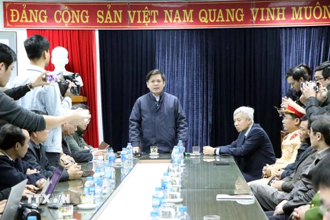 Bộ trưởng Bộ Giao thông Vận tải Nguyễn Văn Thể, Phó Chủ tịch thường trực Ủy ban An toàn giao thông Quốc gia phát biểu tại cuộc họp. (Ảnh: Mạnh Tú/TTXVN)
