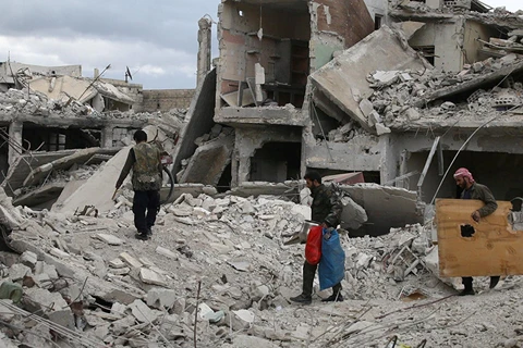 Khung cảnh đổ nát tại Đông Ghouta, tỉnh Daraa ở Tây Nam Syria. (Nguồn: Reuters)